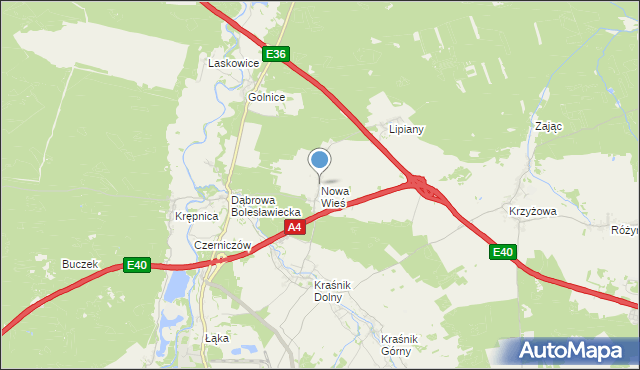 mapa Nowa Wieś, Nowa Wieś gmina Bolesławiec na mapie Targeo